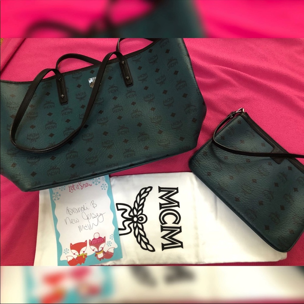 MCM Vega green handbag with pouch.